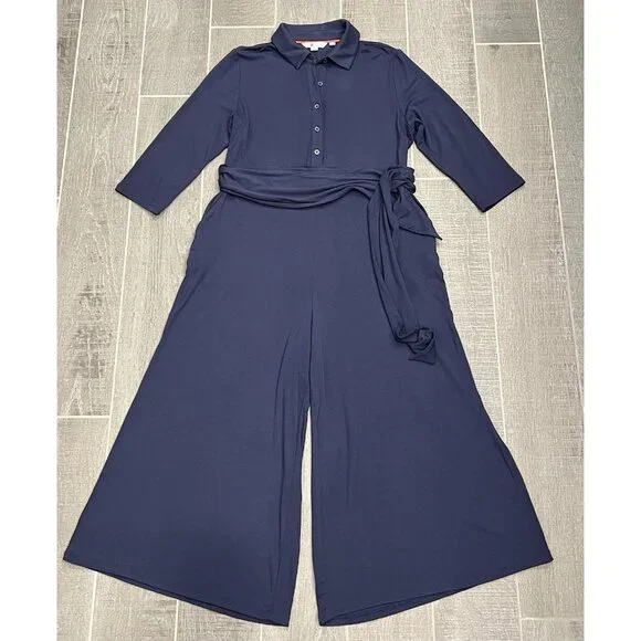 BODEN Beatrice Jersey Jumpsuit Size 8P Navy pockets Stretch Long Sleeves Belt - Picture 6 of 16